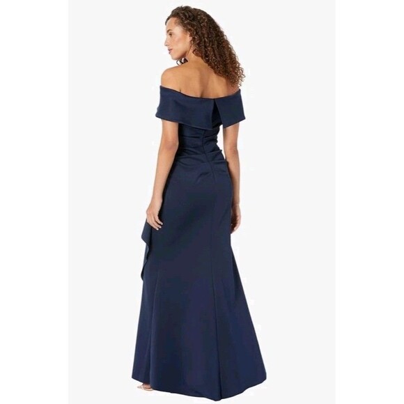 Xscape Long Scuba Off-The-Shoulder Dress Navy Size 4 NWT - Picture 2 of 6
